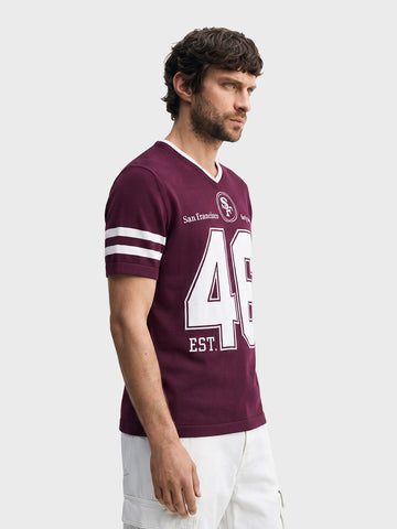 Men's Maroon Slim Fit Printed Flat Knit Polos T-Shirt