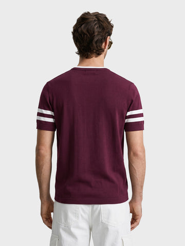 Men's Maroon Slim Fit Printed Flat Knit Polos T-Shirt
