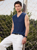 Men's Navy Blue Slim Fit Solid Flat Knit Polo T-Shirt