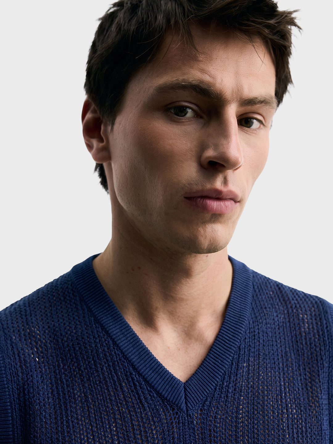 Men's Navy Blue Slim Fit Solid Flat Knit T-Shirt