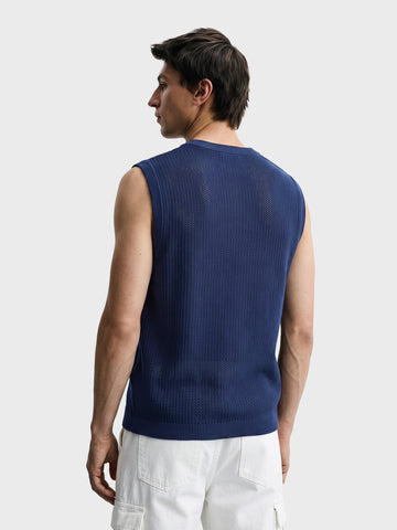 Men's Navy Blue Slim Fit Solid Flat Knit Polo T-Shirt