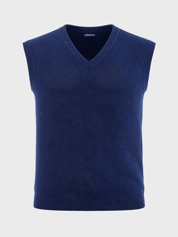 Men's Navy Blue Slim Fit Solid Flat Knit Polo T-Shirt