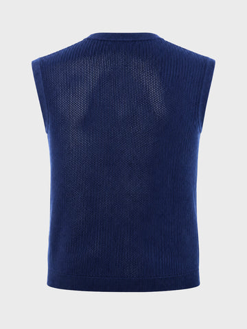 Men's Navy Blue Slim Fit Solid Flat Knit Polo T-Shirt