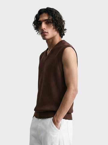 Men's Brown Slim Fit Solid Flat Knit  T-Shirt