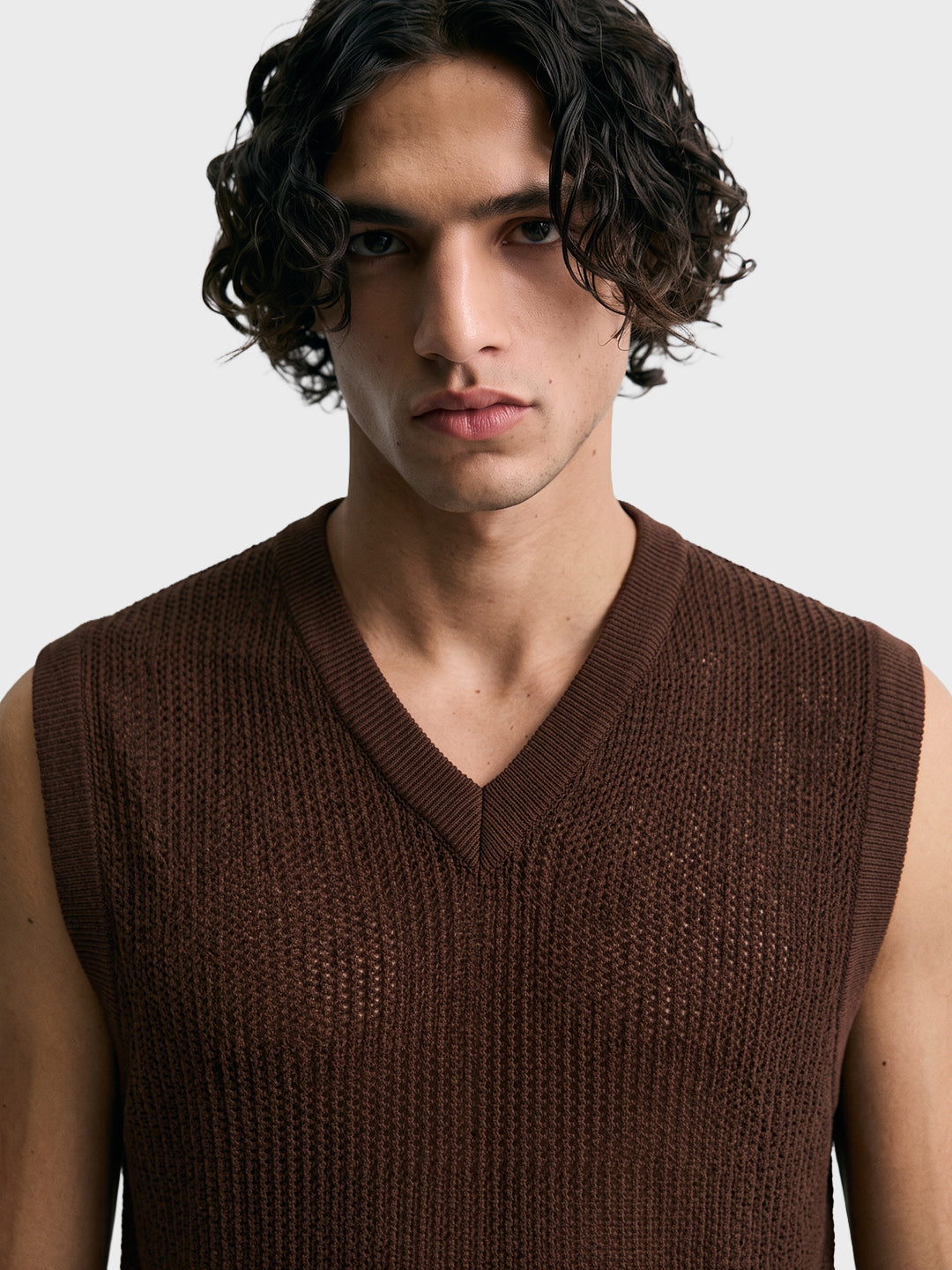 Men's Brown Slim Fit Solid Flat Knit  T-Shirt