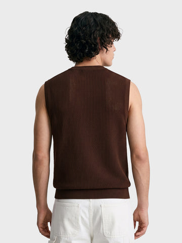 Men's Brown Slim Fit Solid Flat Knit  T-Shirt