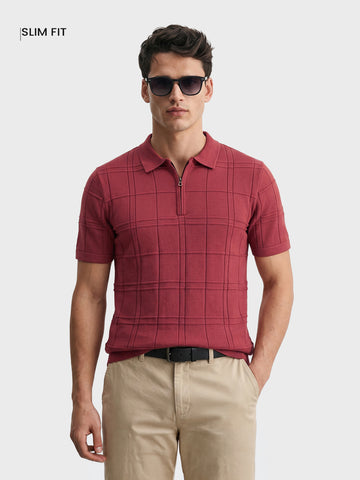 Men's Red Slim Fit Solid Casual Polo T-Shirt