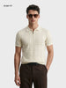 Men's Cream Slim Fit Solid Flat Knit Polos T-Shirt