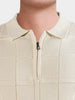 Men's Cream Slim Fit Solid Flat Knit Polos T-Shirt