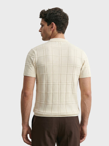 Men's Cream Slim Fit Solid Flat Knit Polos T-Shirt
