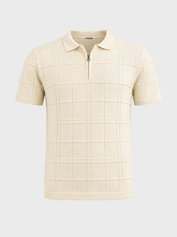 Men's Cream Slim Fit Solid Flat Knit Polos T-Shirt