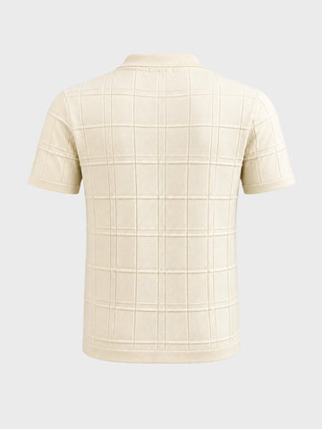 Men's Cream Slim Fit Solid Flat Knit Polos T-Shirt