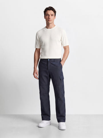 Men's Navy Relaxed Fit Solid Casual Cargos