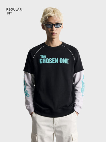 Men's Black Regular Fit Graphic Printed Casual Sweatshirt
