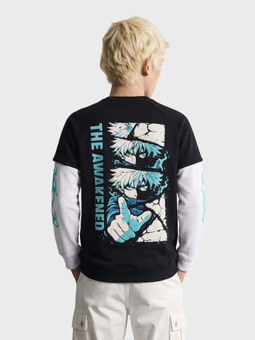 Men's Black Regular Fit Graphic Printed Casual Sweatshirt