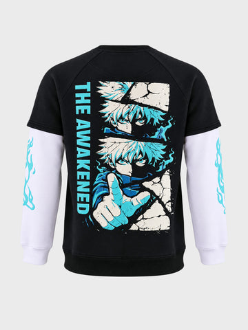 Men's Black Regular Fit Graphic Printed Casual Sweatshirt