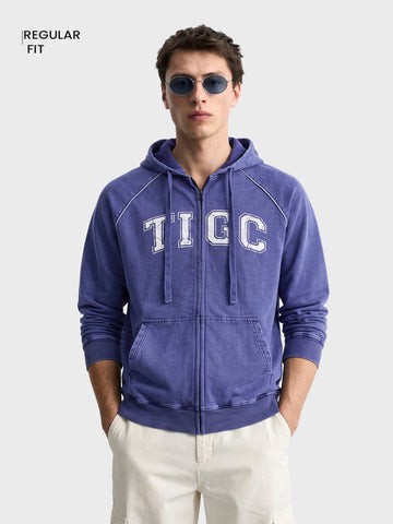 Men's Navy Blue Regular Fit Printed Casual Sweatshirt