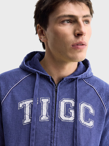 Men's Navy Blue Regular Fit Printed Casual Sweatshirt