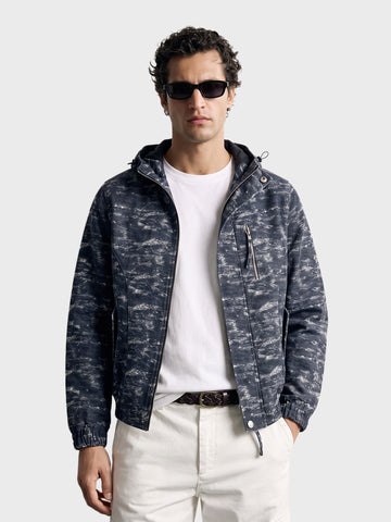 Men's Grey Regular Fit Printed Casual Jacket