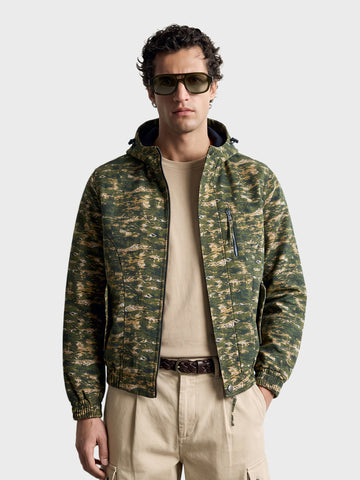 Men's Olive Regular Fit Printed Casual Jacket