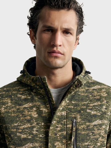 Men's Olive Regular Fit Printed Casual Jacket