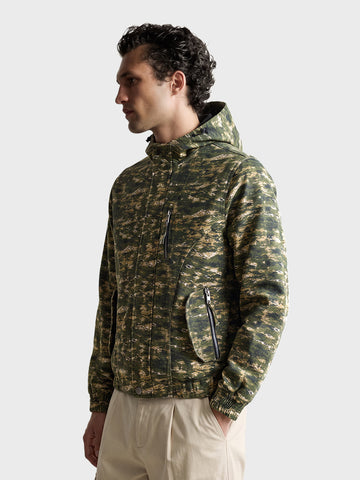 Men's Olive Regular Fit Printed Casual Jacket