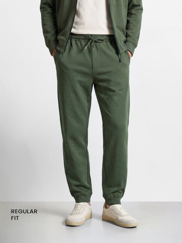Men's Olive Regular Fit Solid Casual Joggers