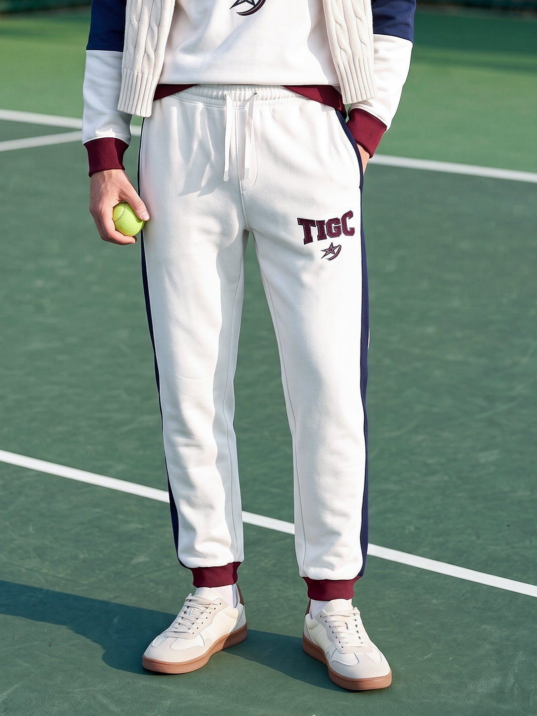 Men's White Regular Fit Colourblocked Casual Sweat Pants