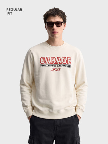 Men's Off White Regular Fit Printed Casual Sweatshirt