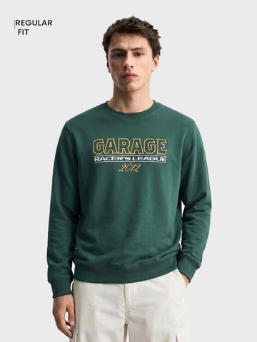Men's Green Regular Fit Printed Casual Sweatshirt