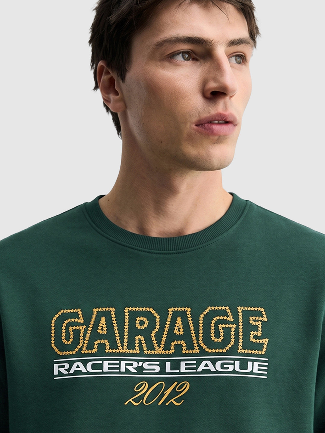 Men's Green Regular Fit Graphic Printed Casual Sweatshirt