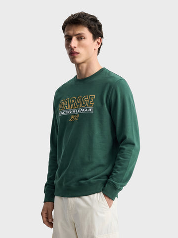 Men's Green Regular Fit Printed Casual Sweatshirt