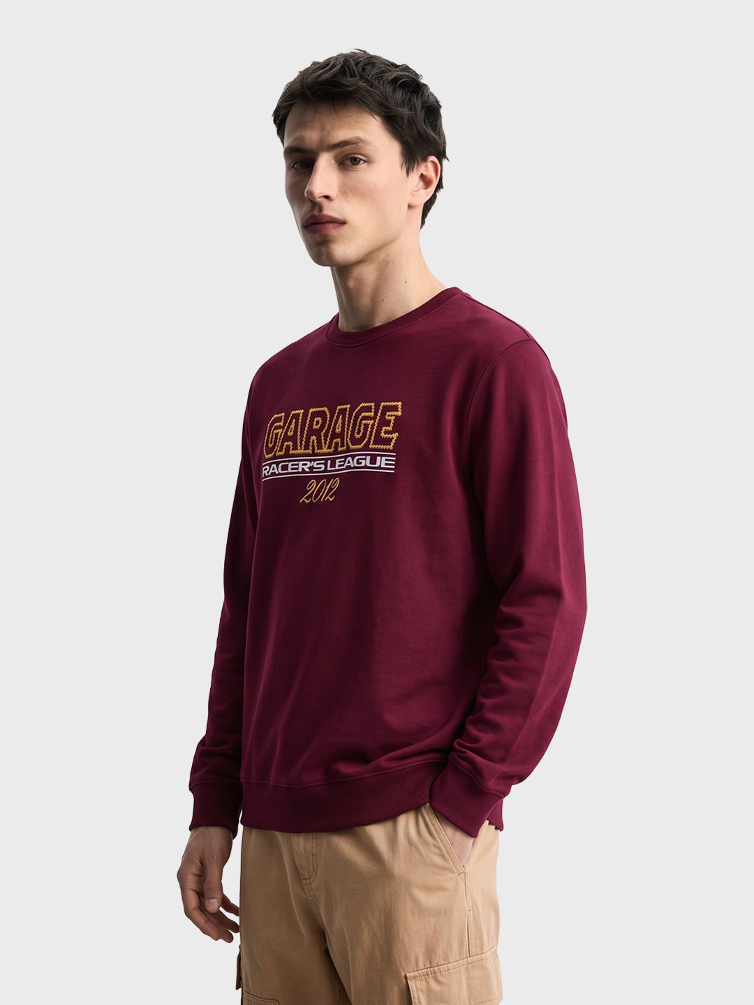 Men's Maroon Regular Fit Graphic Printed Casual Sweatshirt