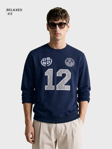 Men's Navy Blue Relaxed Fit Embroidered Casual Sweatshirt