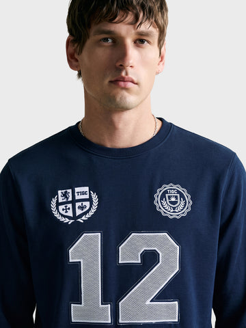 Men's Navy Blue Relaxed Fit Embroidered Casual Sweatshirt