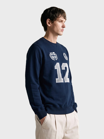 Men's Navy Blue Relaxed Fit Embroidered Casual Sweatshirt