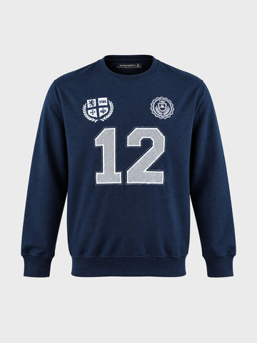 Men's Navy Blue Relaxed Fit Embroidered Casual Sweatshirt