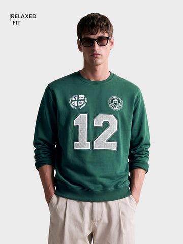 Men's Green Relaxed Fit Embroidered Casual Sweatshirt