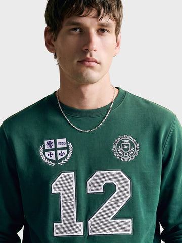 Men's Green Relaxed Fit Embroidered Casual Sweatshirt