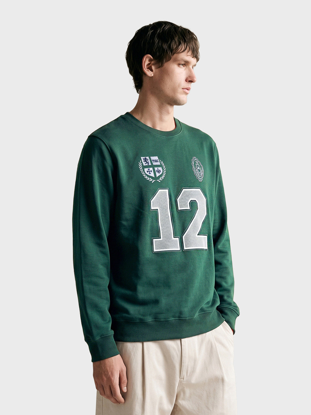 Men's Green Relaxed Fit Embroidered Casual Sweatshirt
