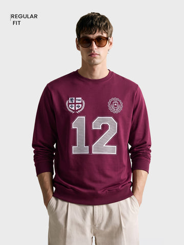 Men's Maroon Relaxed Fit Embroidered Casual Sweatshirt