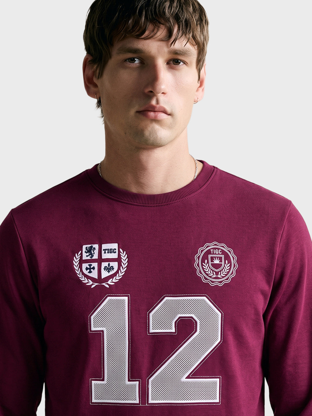 Men's Maroon Relaxed Fit Embroidered Casual Sweatshirt