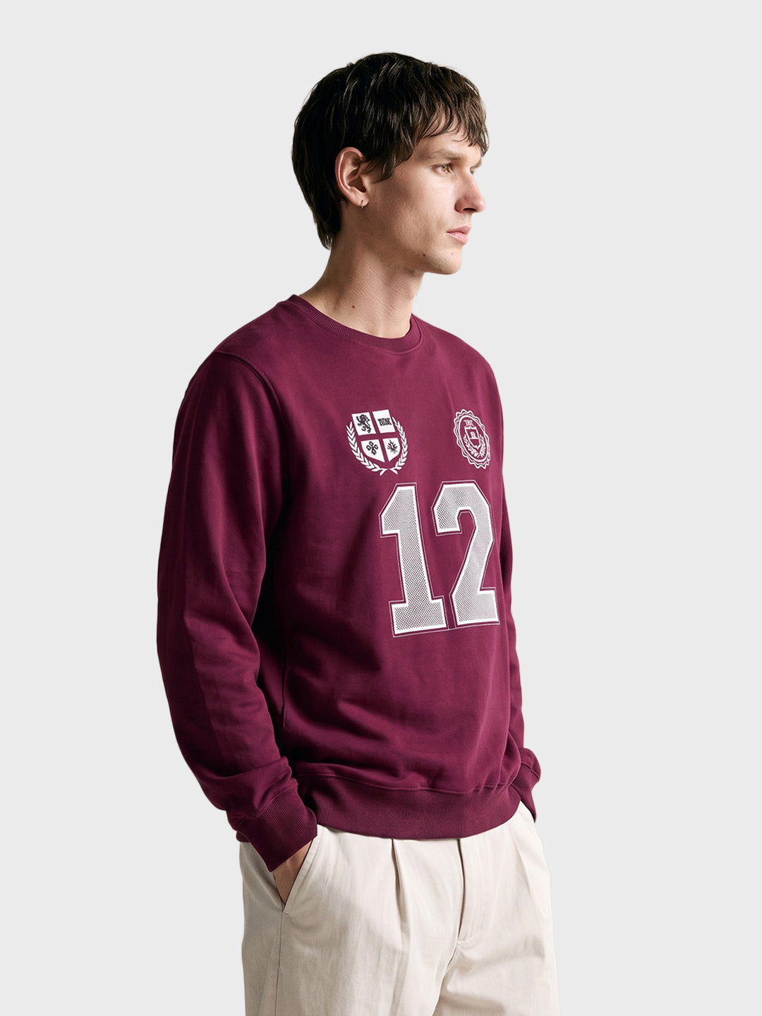 Men's Maroon Relaxed Fit Embroidered Casual Sweatshirt
