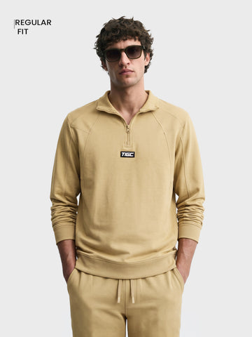 Men's Beige Regular Fit Solid Casual Sweatshirt