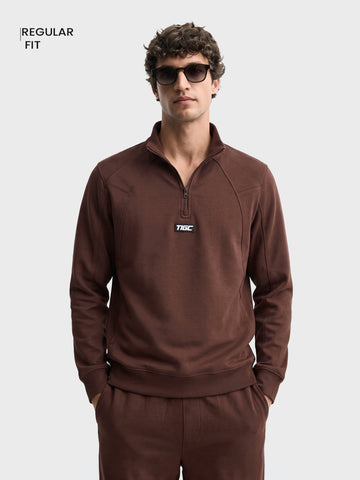 Men's Brown Regular Fit Solid Casual Sweatshirt