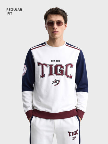 Men's White Regular Fit Embroidered Casual Sweatshirt