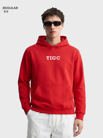 Men's Red Regular Fit Solid Casual Sweatshirt