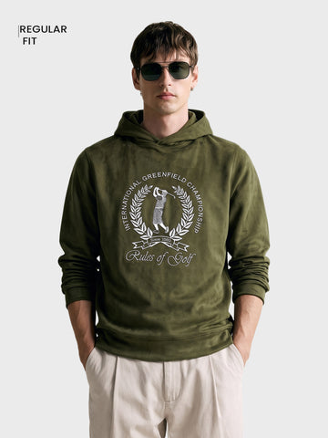 Men's Olive Regular Fit Embroidered Casual Sweatshirt