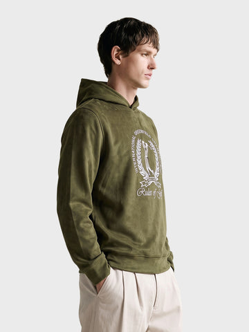 Men's Olive Regular Fit Embroidered Casual Sweatshirt