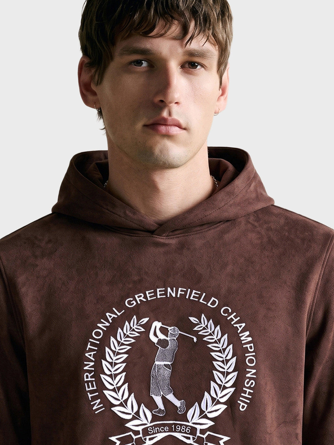 Men's Brown Regular Fit Embroidered Casual Sweatshirt